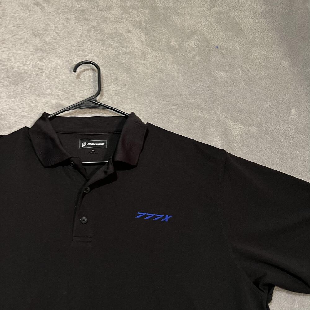 Boeing Polo Shirt Mens XL Black 777X GE9X Embroidered Performance Golf Tech - Picture 2 of 7